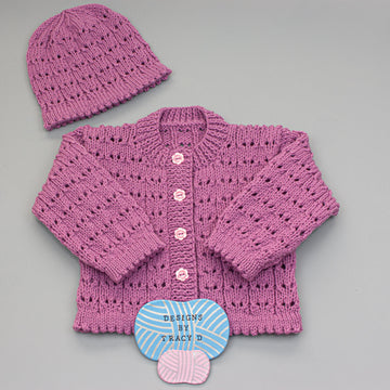 Yasmin baby knitting pattern cardigan & hat
