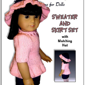 Knitting Pattern, Sweater and skirt set, fits American Girl and all 18 inch dolls 020
