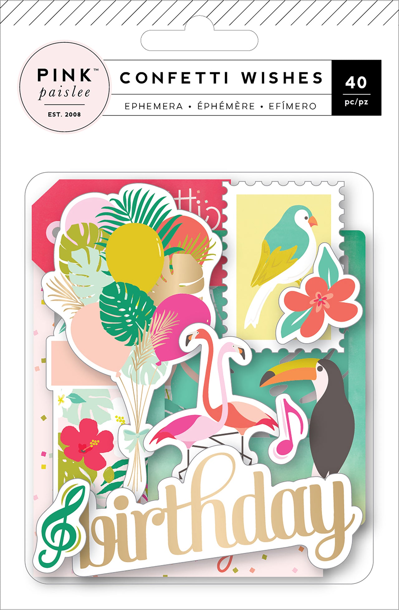American Crafts Confetti Wishes Ephemera Cardstock Die-Cuts 40/Pkg - W/Matte Gold Foil