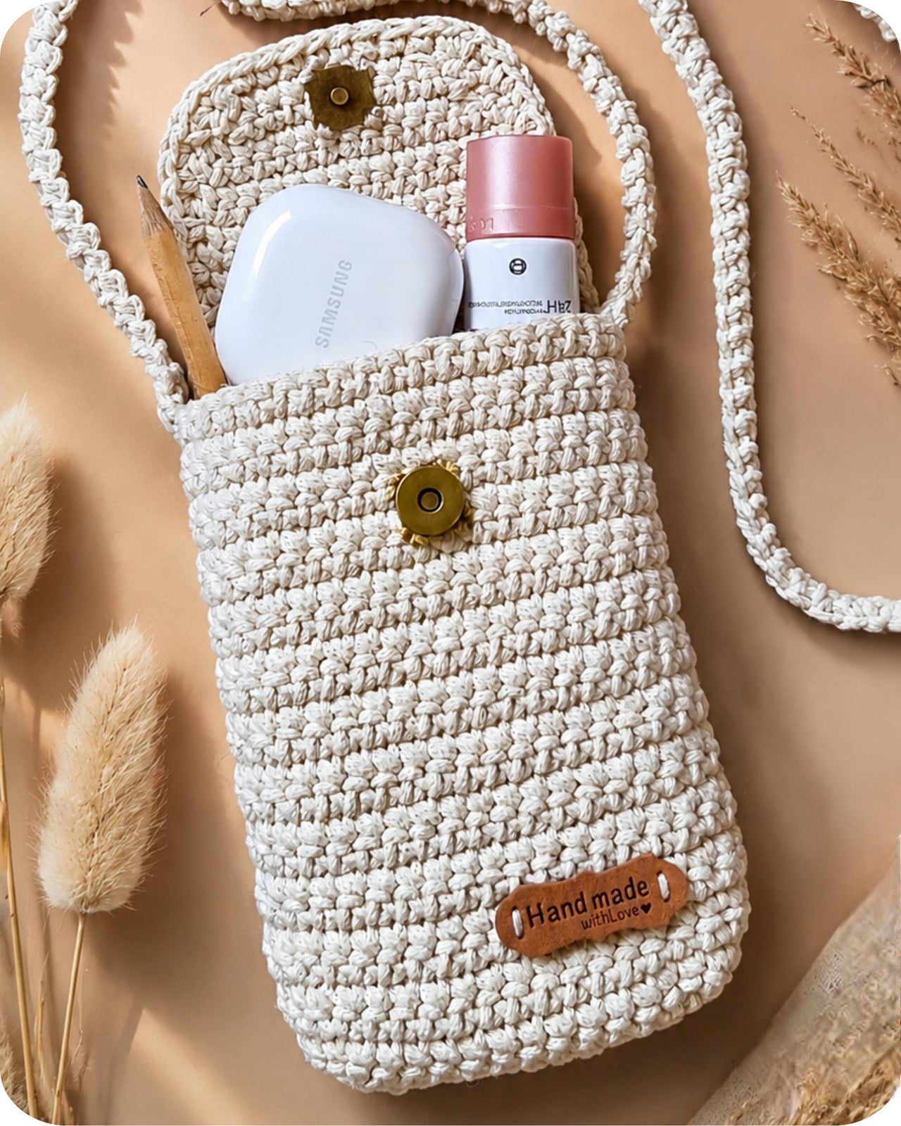 Mobile phone crossbody shoulder bag crochet pattern T10