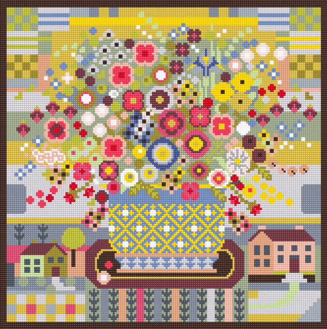 Riverdrift House Country Flowers Cross Stitch Kit - 33.75cm