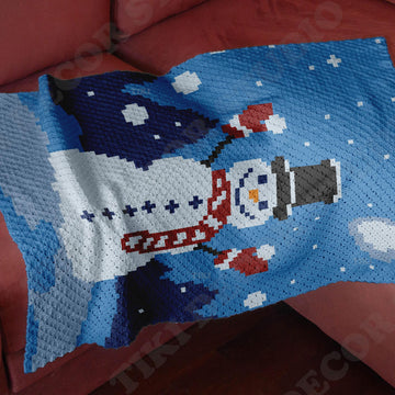 C2C CROCHET PATTERN Frosty Snowman Graph Blanket Plaid Home Decor Afghan