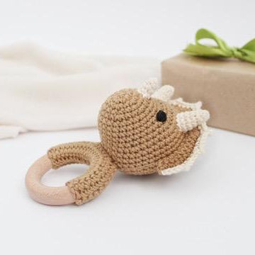 Crochet dinosaur pattern baby rattle toy Triceratops amigurumi pattern