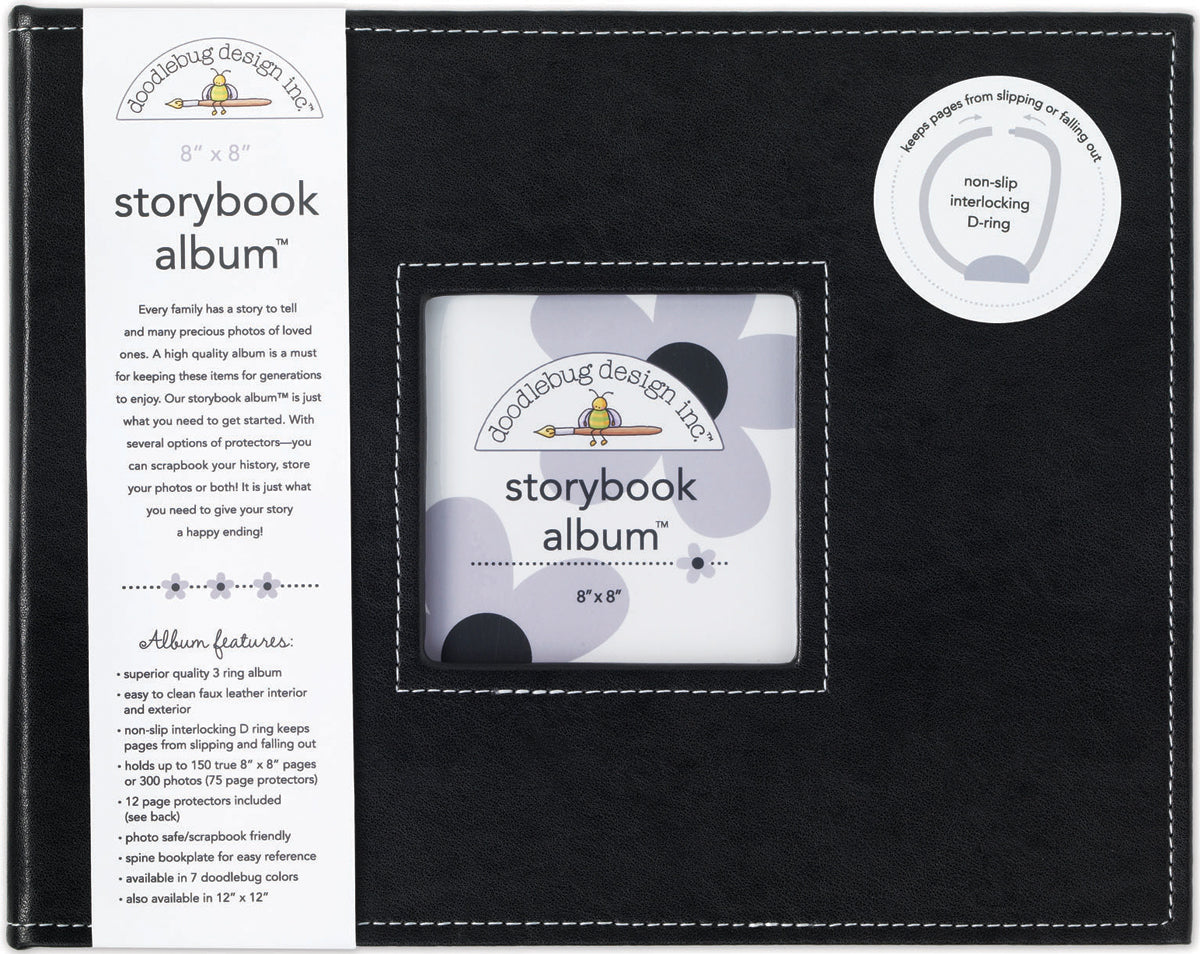 Doodlebug Storybook D-Ring Album 8"X8" - Beetle Black