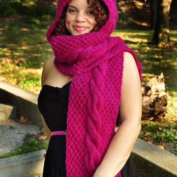 Trifecta Cable Knit Hooded Scarf with Pockets
