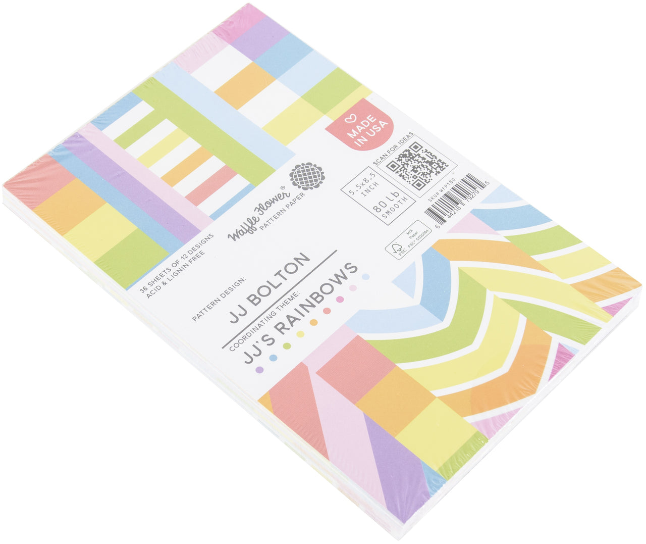 Waffle Flower Crafts Waffle Flower 80lb Single-Sided Paper Pad 5.5"X8.5" 36/Pkg - Half Lines/Unicorn, 12 Designs/3 Each