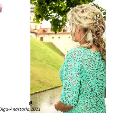 Turquoise dress Irish lace