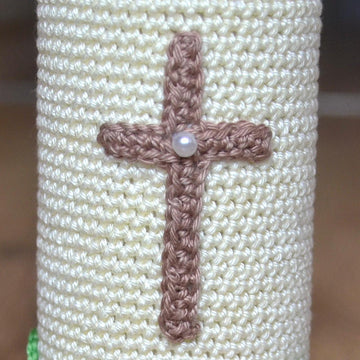 Crochet candle. Easter decorated candle. Candle ornament. Traditional cross. Holiday decor. Easter project