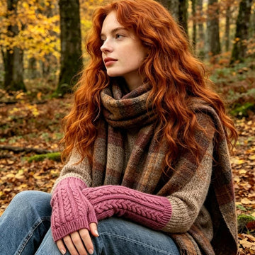 Fine Triple Plaited Cable Mitts
