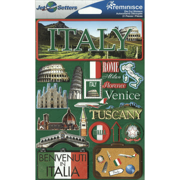 Reminisce Jet Setters Country Dimensional Stickers 4.5"X7.5" - Italy