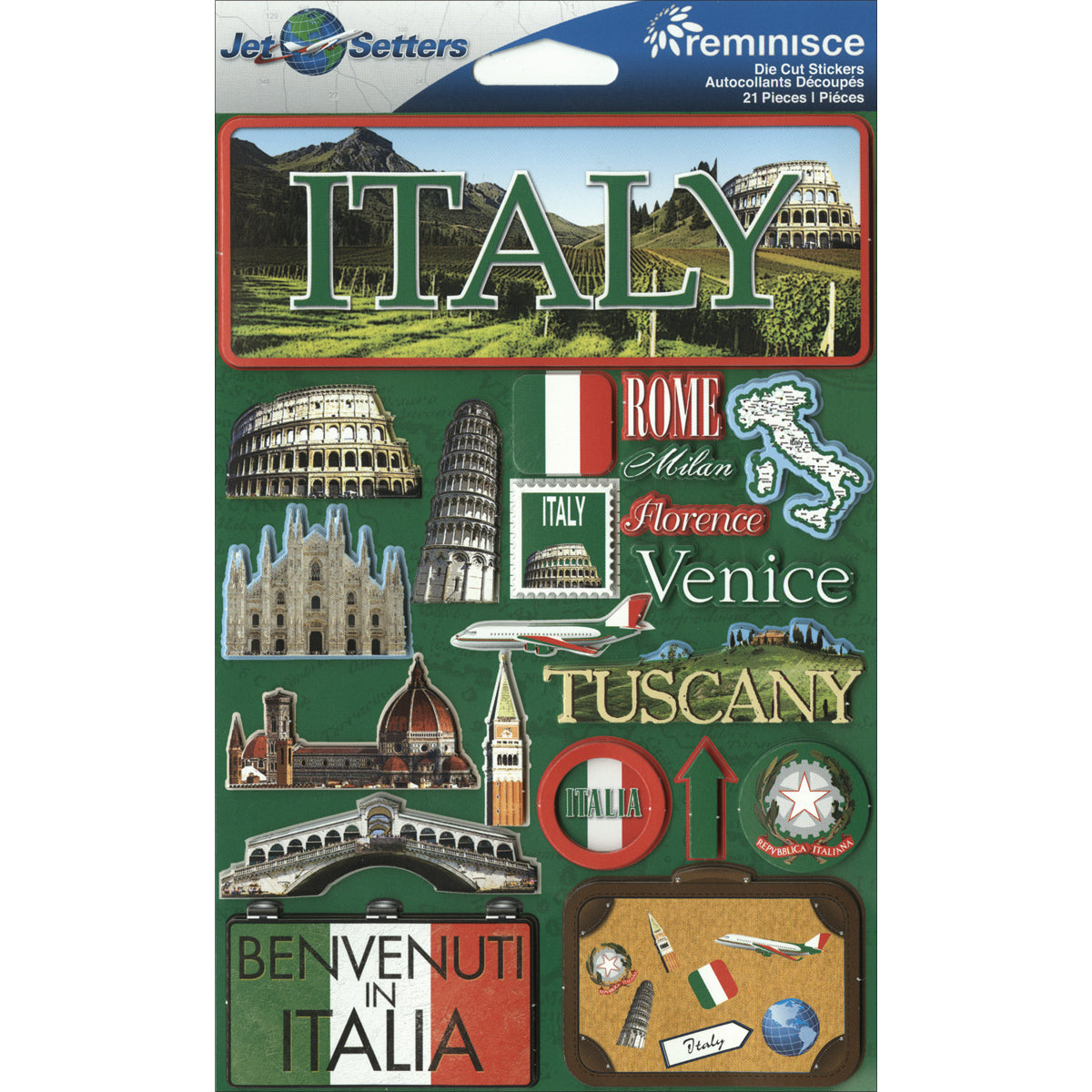 Reminisce Jet Setters Country Dimensional Stickers 4.5"X7.5" - Italy