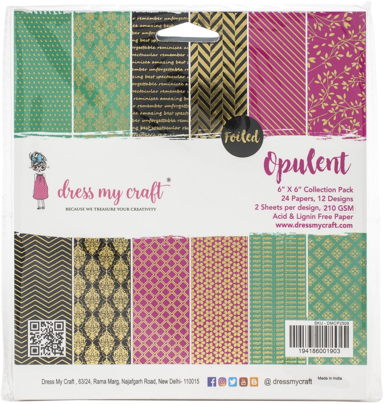 Dress My Crafts Single-Sided Paper Pad 6"X6" 24/Pkg - Opulent, 12 Designs/2 Each