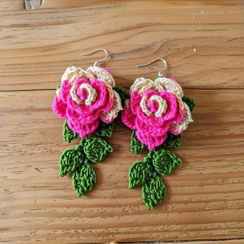 Crochet 3D Flower Earrings Pattern – Jewelry PDF + Video Tutorial