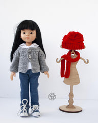 Outfit Red and gray for 13" dolls knitted flat