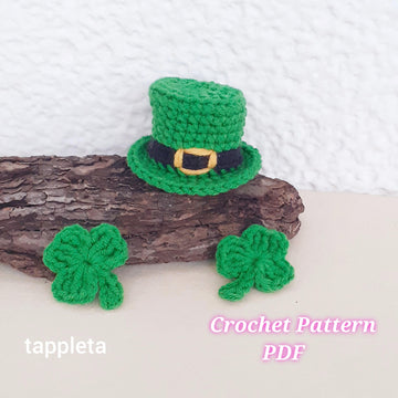 Leprechaun hat mini crochet pattern, St Patricks Day mini top hat with crochet Shamrock applique, tiny hat for amigurimi crochet pattern pdf