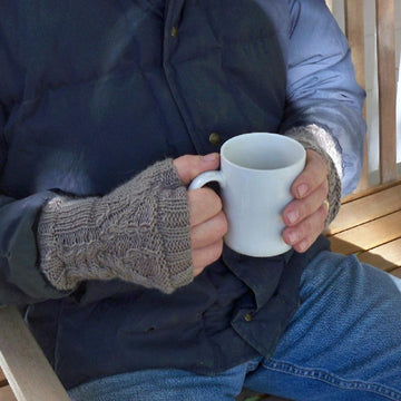 Winter Tree Cable Mens Fingerless Gloves