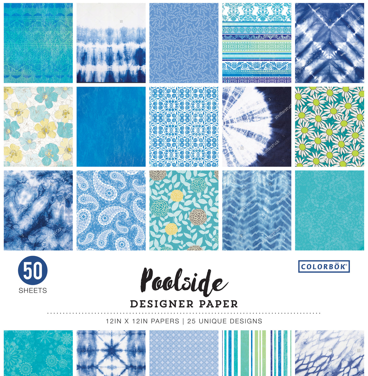 American Crafts Colorbok 68lb Designer Single-Sided Paper 12"X12" 50/Pkg - Poolside, 25 Designs/2 Each