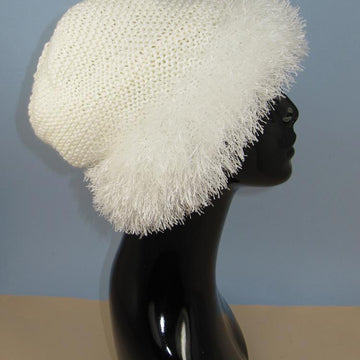 Faux Fun Fur Trim Garter Stitch Slouch Hat