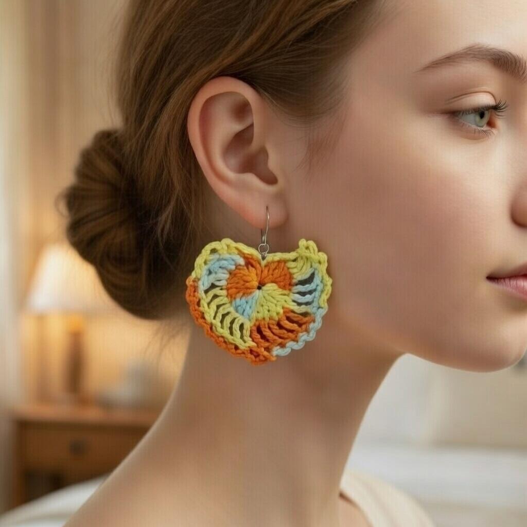 Crochet heart earrings PDF + Video Tutorial