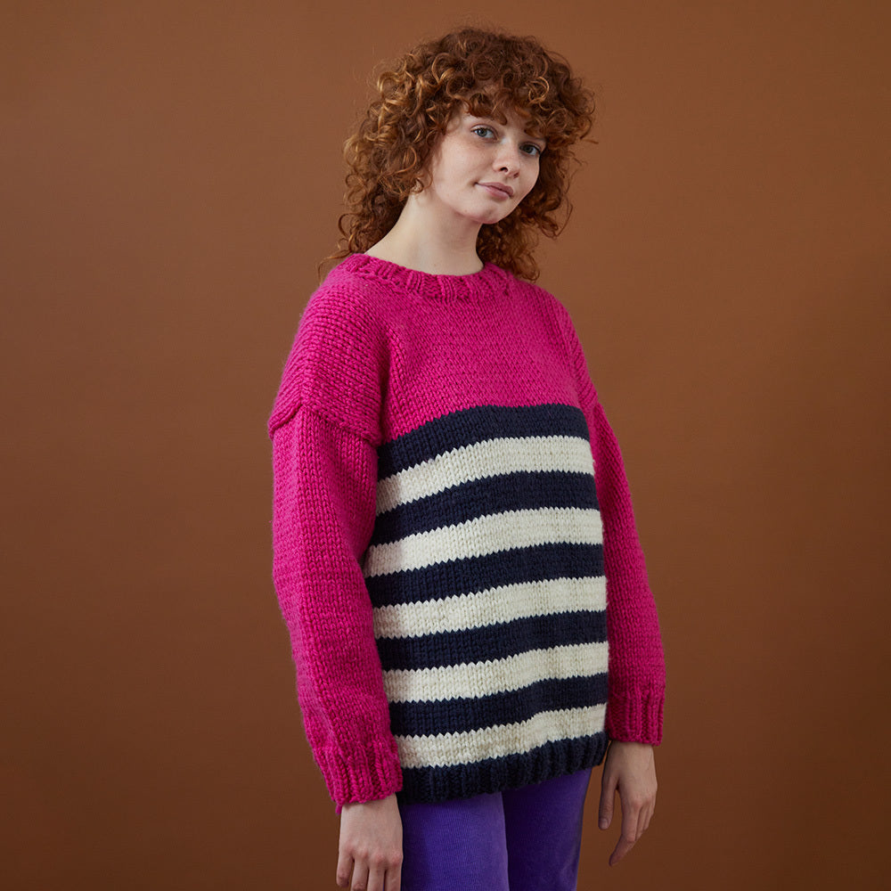Striped Sweater - Jumper Knitting Pattern for Women in Debbie Bliss Super Chunky Merino by Debbie Bliss - DB423 - Downloadable PDF