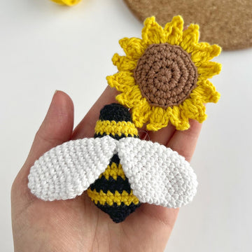 Sunflower with bee crochet pattern Car hanger, Bag charm amigurumi keyring