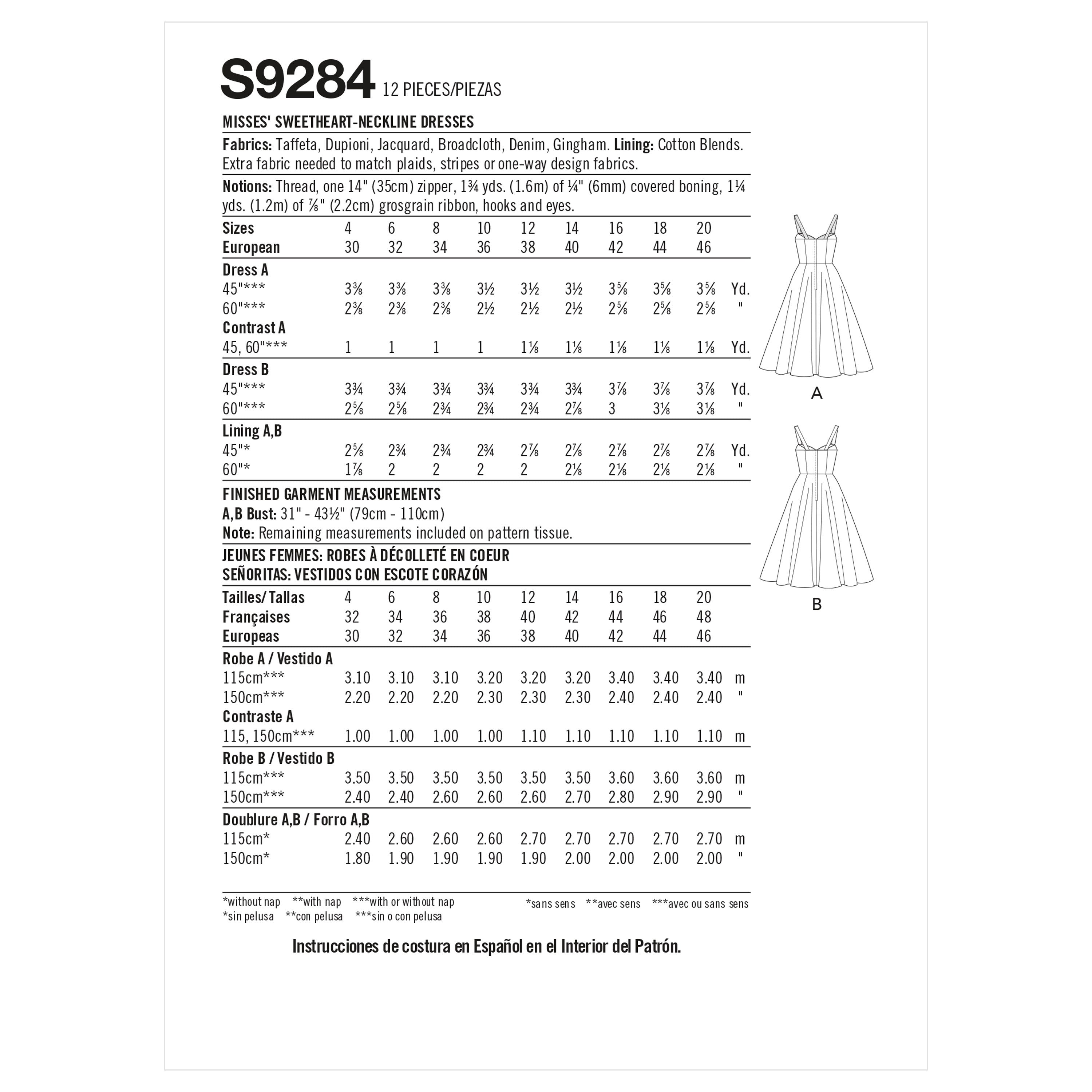 Simplicity Misses' Sweetheart-Neckline Dresses S9284 - Sewing Pattern