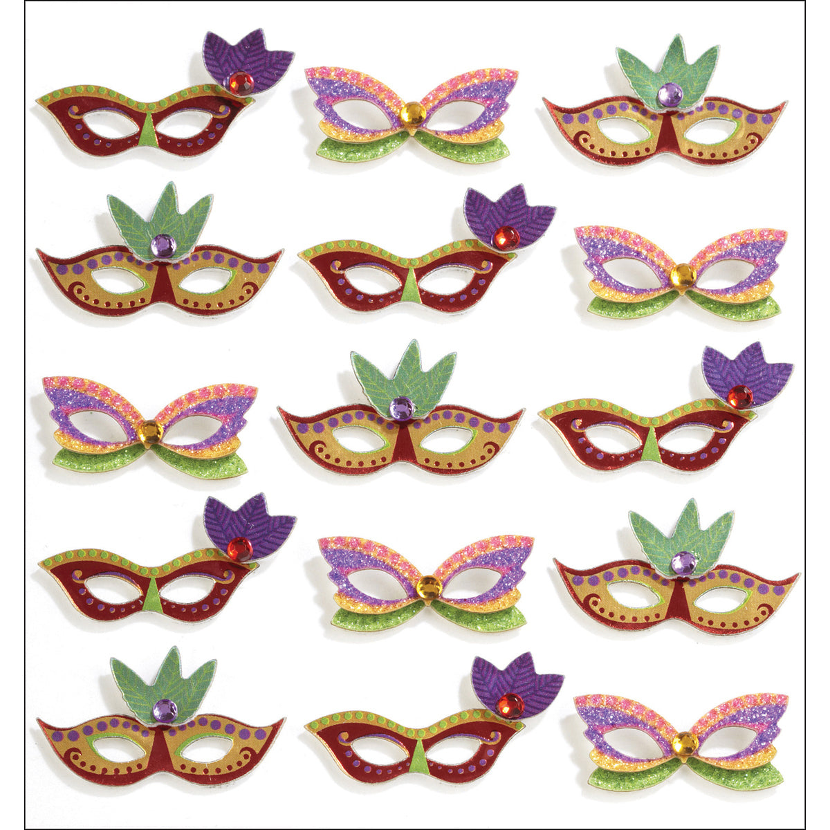 Jolee's Cabochon Dimensional Repeat Stickers - Mardi Gras Masks