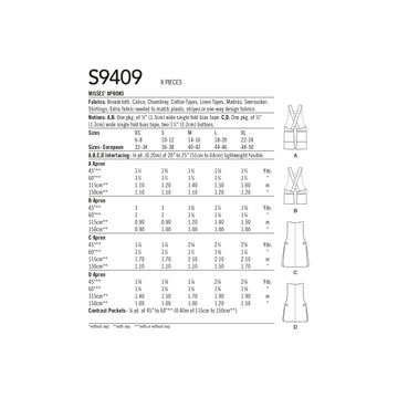 Simplicity Misses' Aprons S9409 - Sewing Pattern