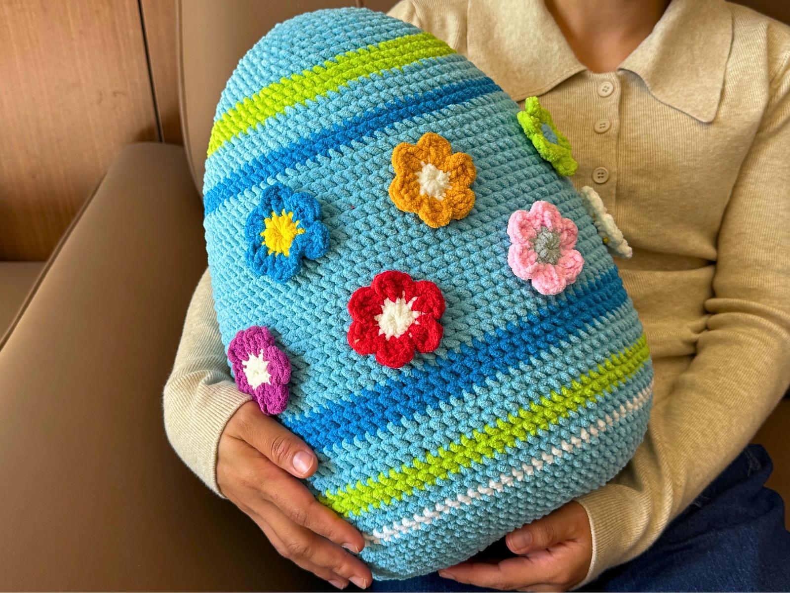 Easter Colorful Egg Pillow Stripes Flowers No Sew