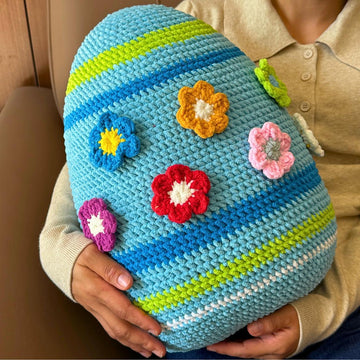 Easter Colorful Egg Pillow Stripes Flowers No Sew