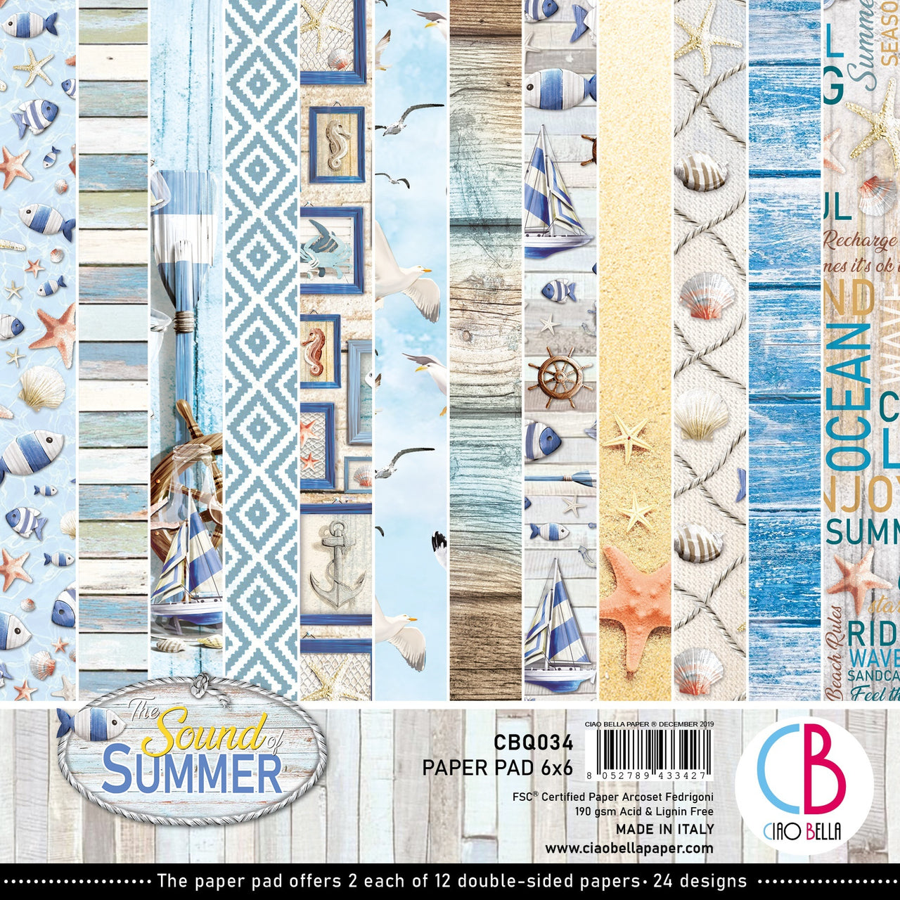 Ciao Bella Double-Sided Paper Pack 90lb 6"X6" 24/Pkg - Sound Of Summer, 12 Designs/2 Each