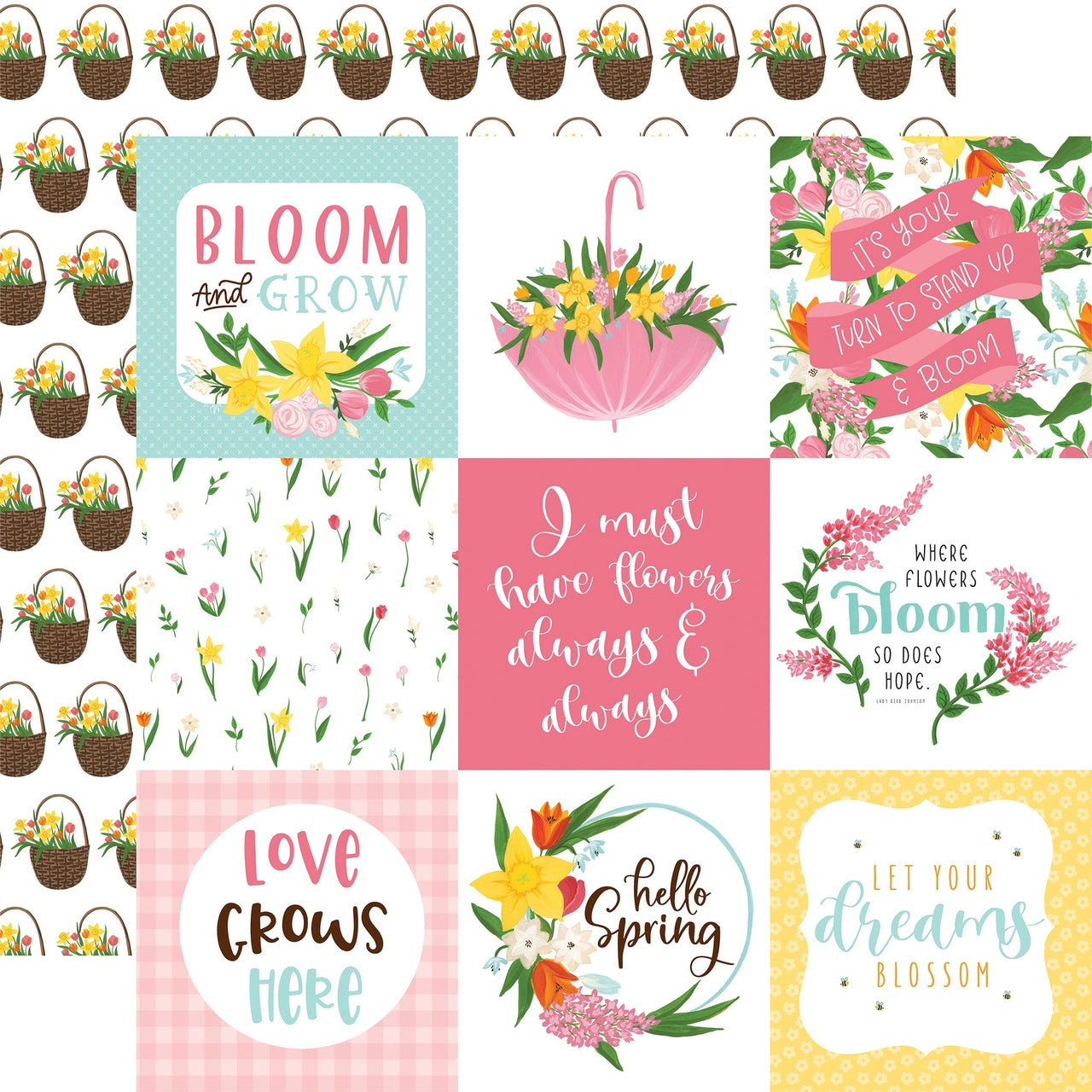 Echo Park Paper I Love Spring Double-Sided Cardstock 12"X12" 25/Pkg - 4"X4" Journaling Cards