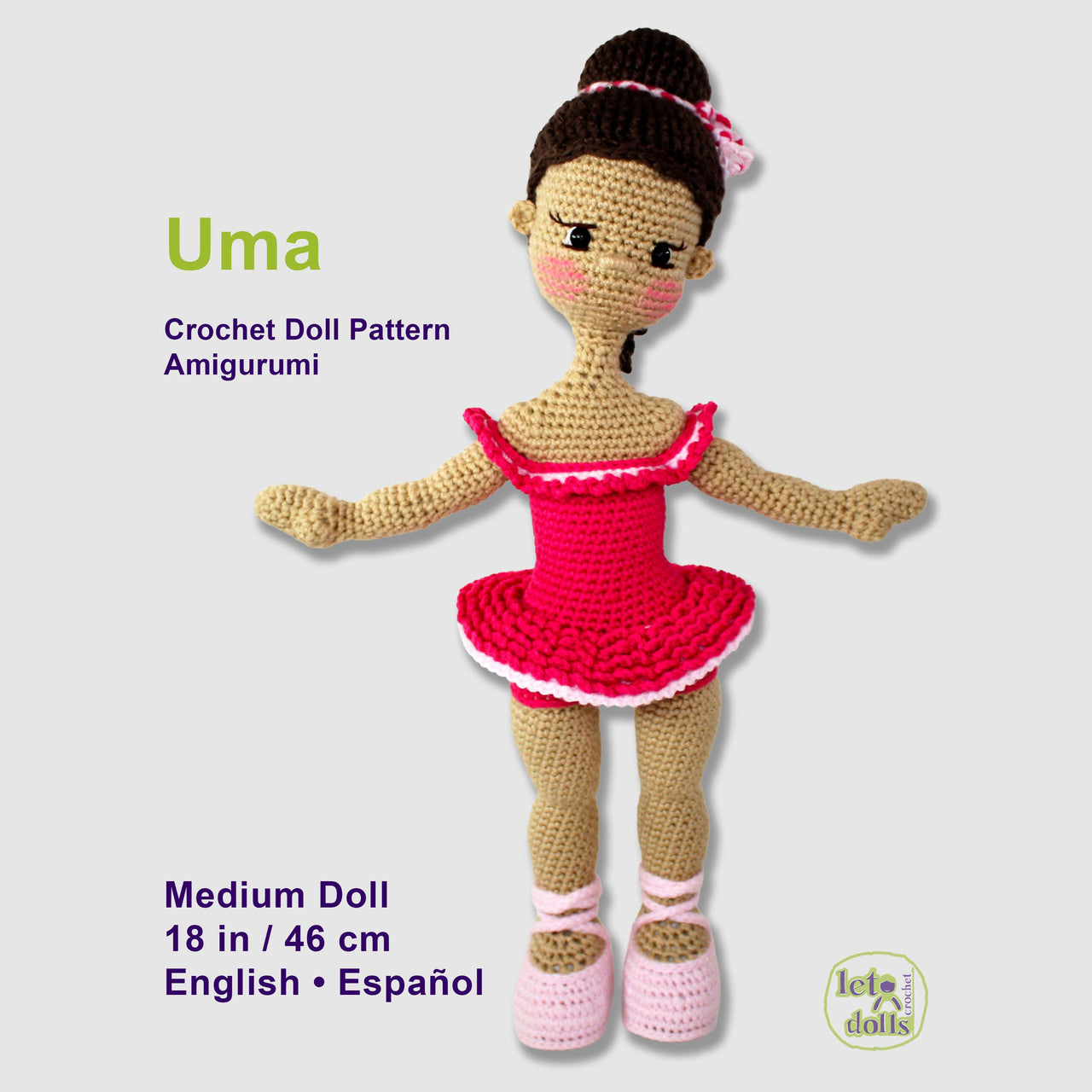18 inch crochet doll pattern PDF, Medium amigurumi doll, Uma