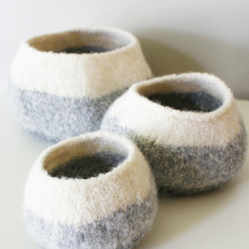 Knit Wool Felt Graduated Ombre Pods / Bowls (in 4", 6", and 8" diameter)
