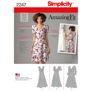 Simplicity Women's and Plus Size Amazing Fit dress for B, C, D cup sizes/C, D, DD cup sizes 2247 - Sewing Pattern
