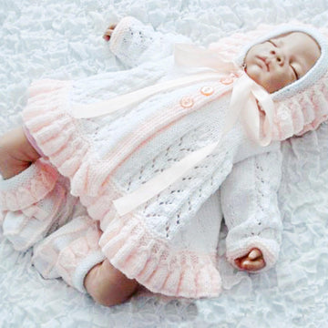 Knitting Pattern For Ruffled Edged Matinee Jacket, Bootees & Bonnet #188