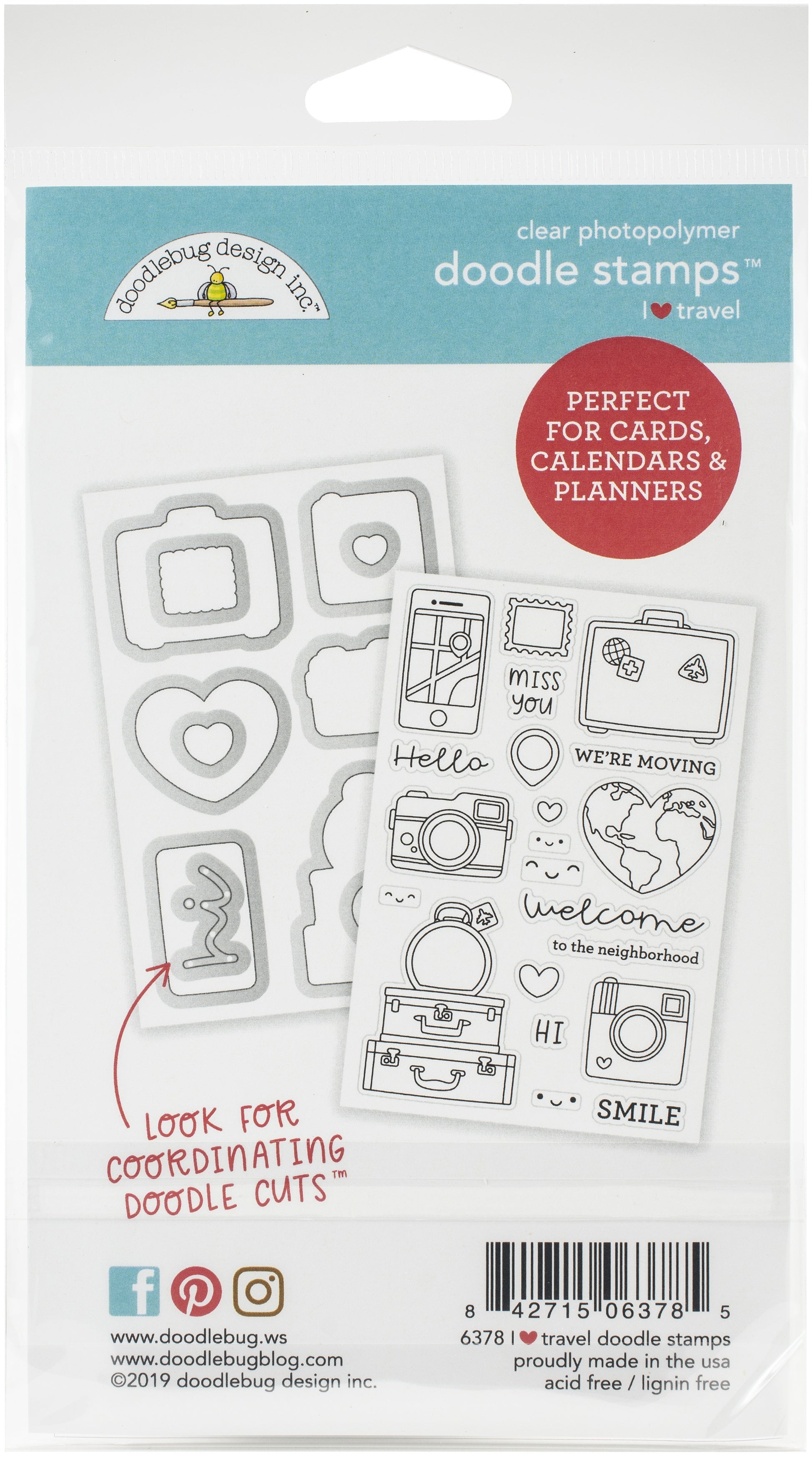 Doodlebug Clear Doodle Stamps - I Heart Travel