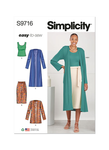 Simplicity Misses' Knit Top, Cardigan and Skirt S9716 - Sewing Pattern