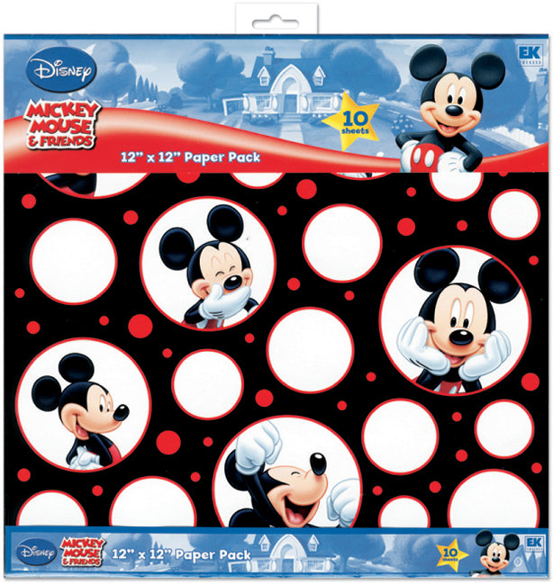 EK Success EK Disney Paper Pack 12"X12" 10/Pkg - Mickey Black, White & Red; 5 Designs/2ea