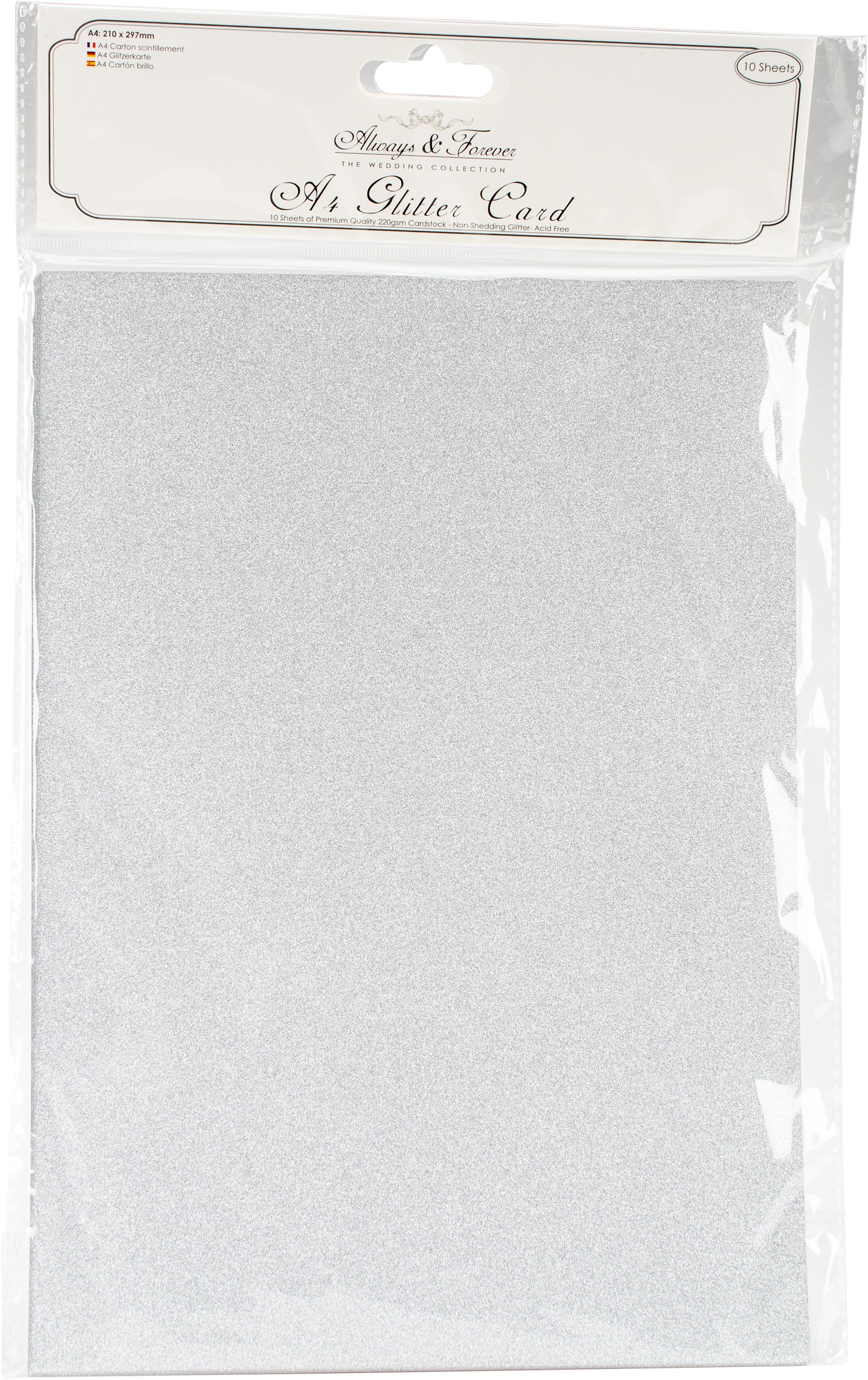 Craft Consortium Always & Forever A4 Glitter Cardstock 10/Pk - Silver