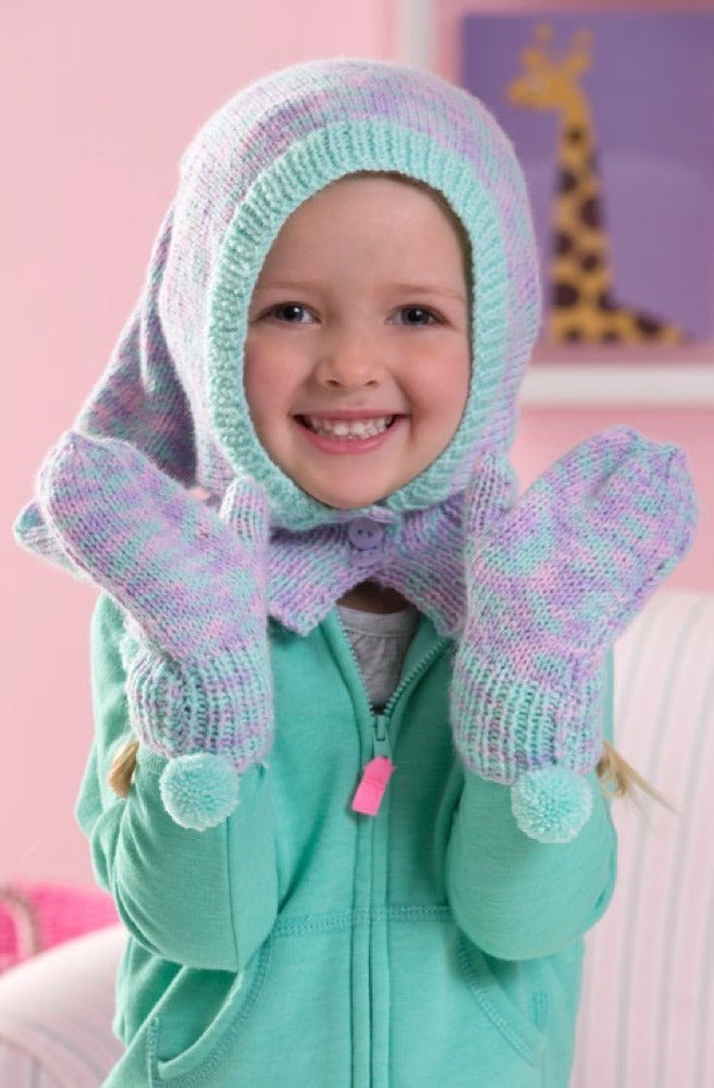 Child's Ski Hood & Mittens in Red Heart Anne Geddes Baby - LW4277