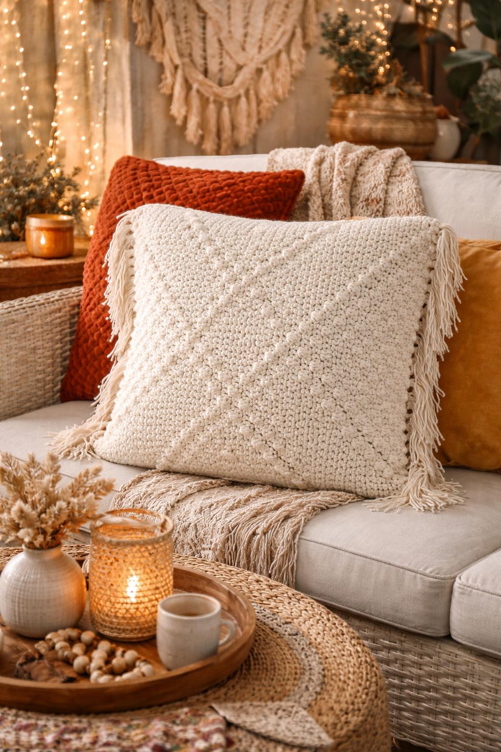 Crochet Cushion Cover Boho Diamond