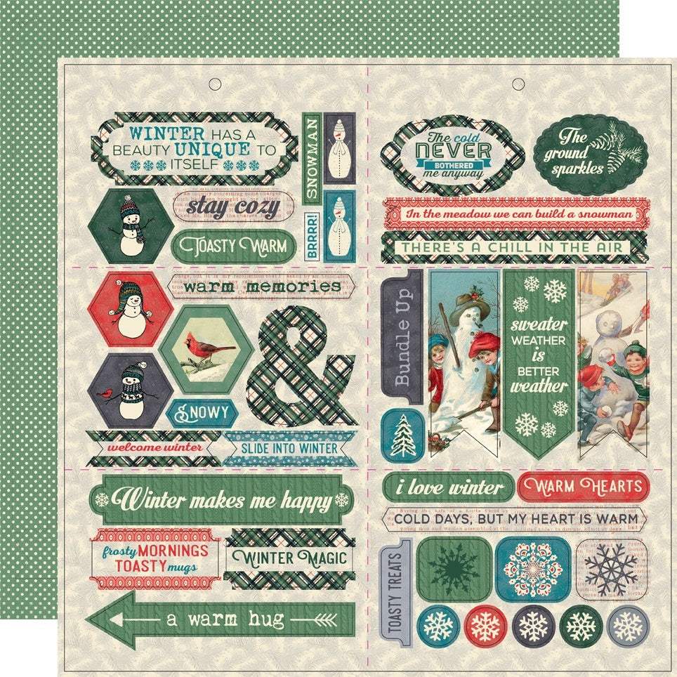 Authentique Paper Snowfall Double-Sided Cardstock Die-Cut Sheet 12"X12" - Elements