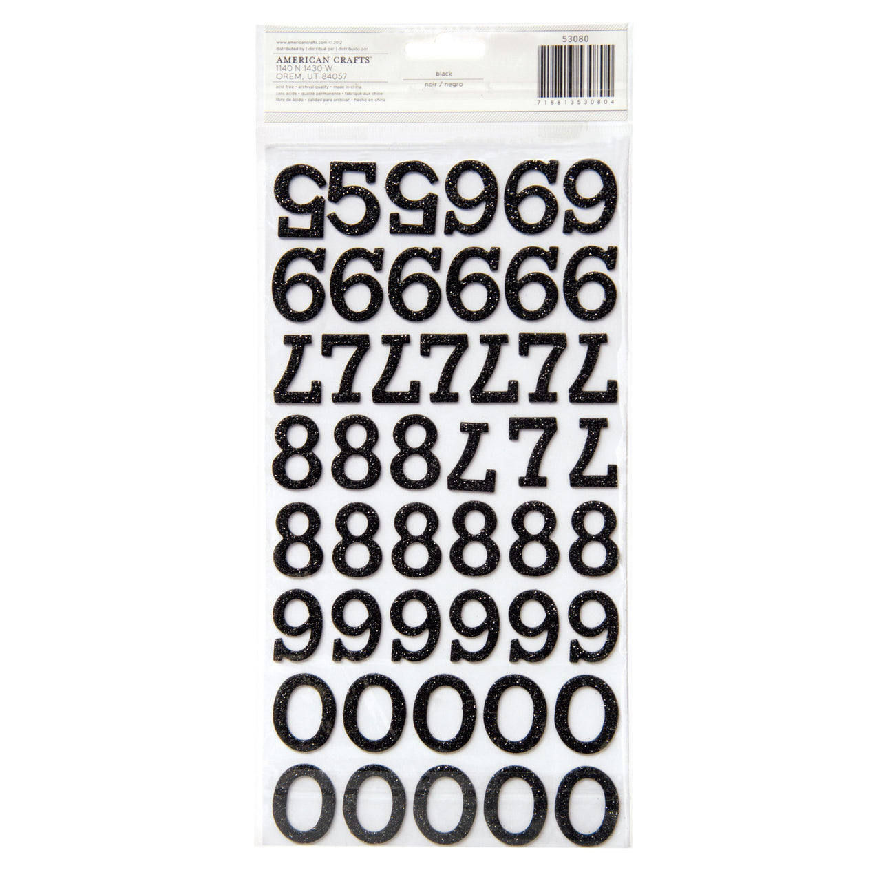 American Crafts Thickers Sprinkles Numbers Chipboard Black Glitter (99 Piece)