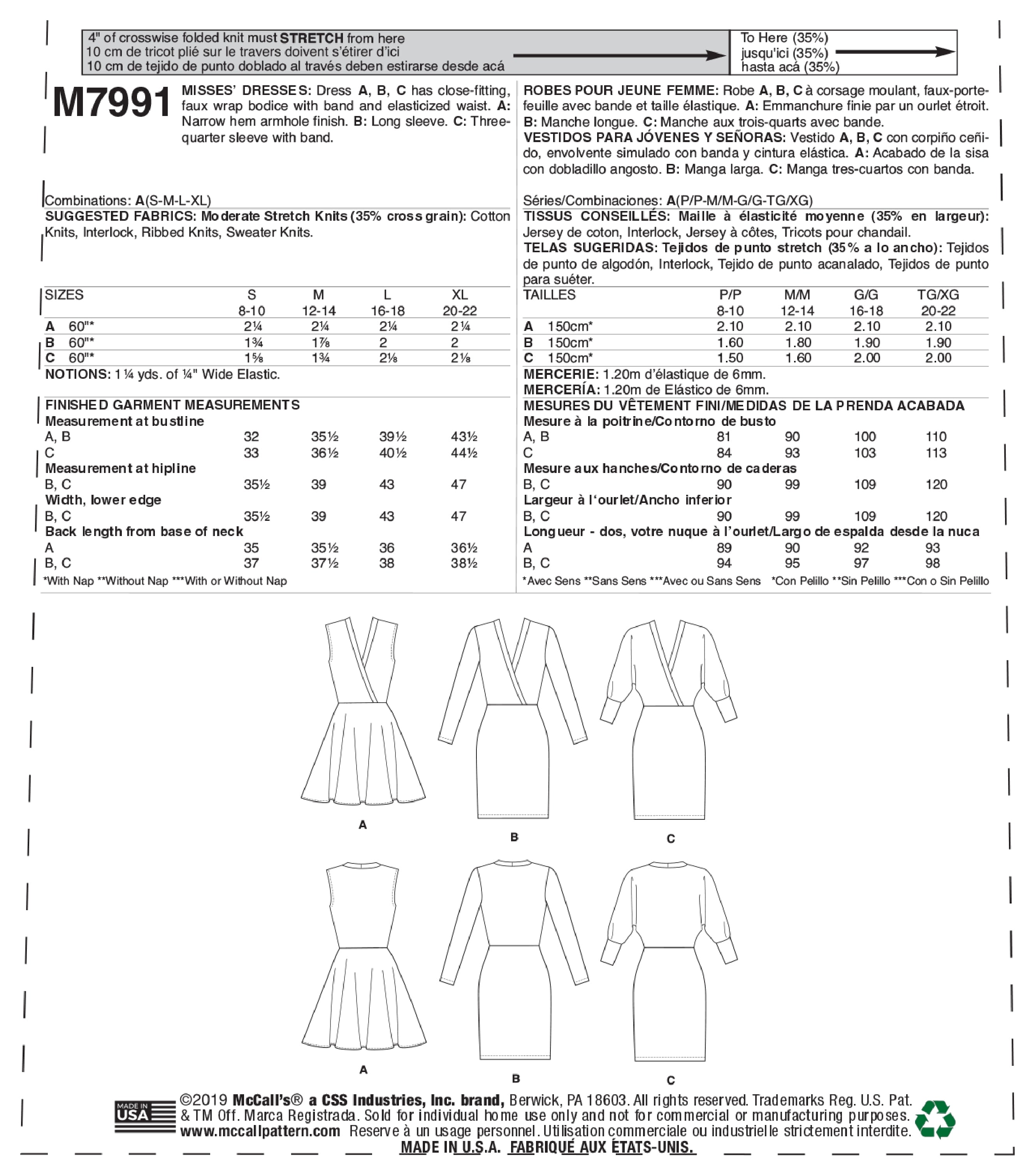 McCall's Misses' Dresses M7991 - Sewing Pattern