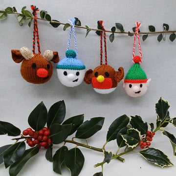 PDF Christmas Bauble DK Knitting Pattern EASY Hanging Ornament Decoration 4designs Charity knit Christmas Eve Box Robin Elf Reindeer festive