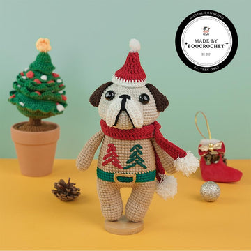 Bulldog Wearing Santa Clause Hat Plush Toy Crochet Pattern