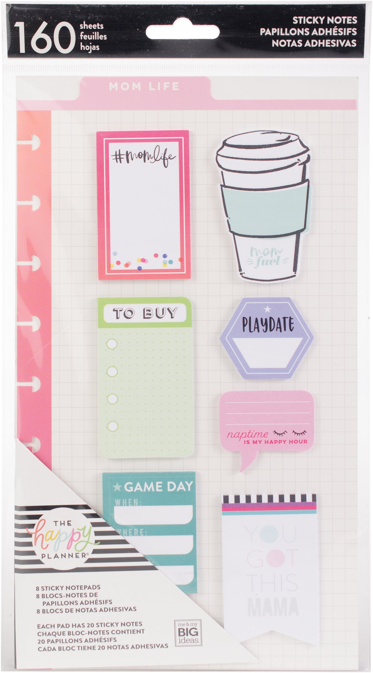 Happy Planner Sticky Notes 160/Pkg - Mom Life-Classic, 8 Designs/20 Each