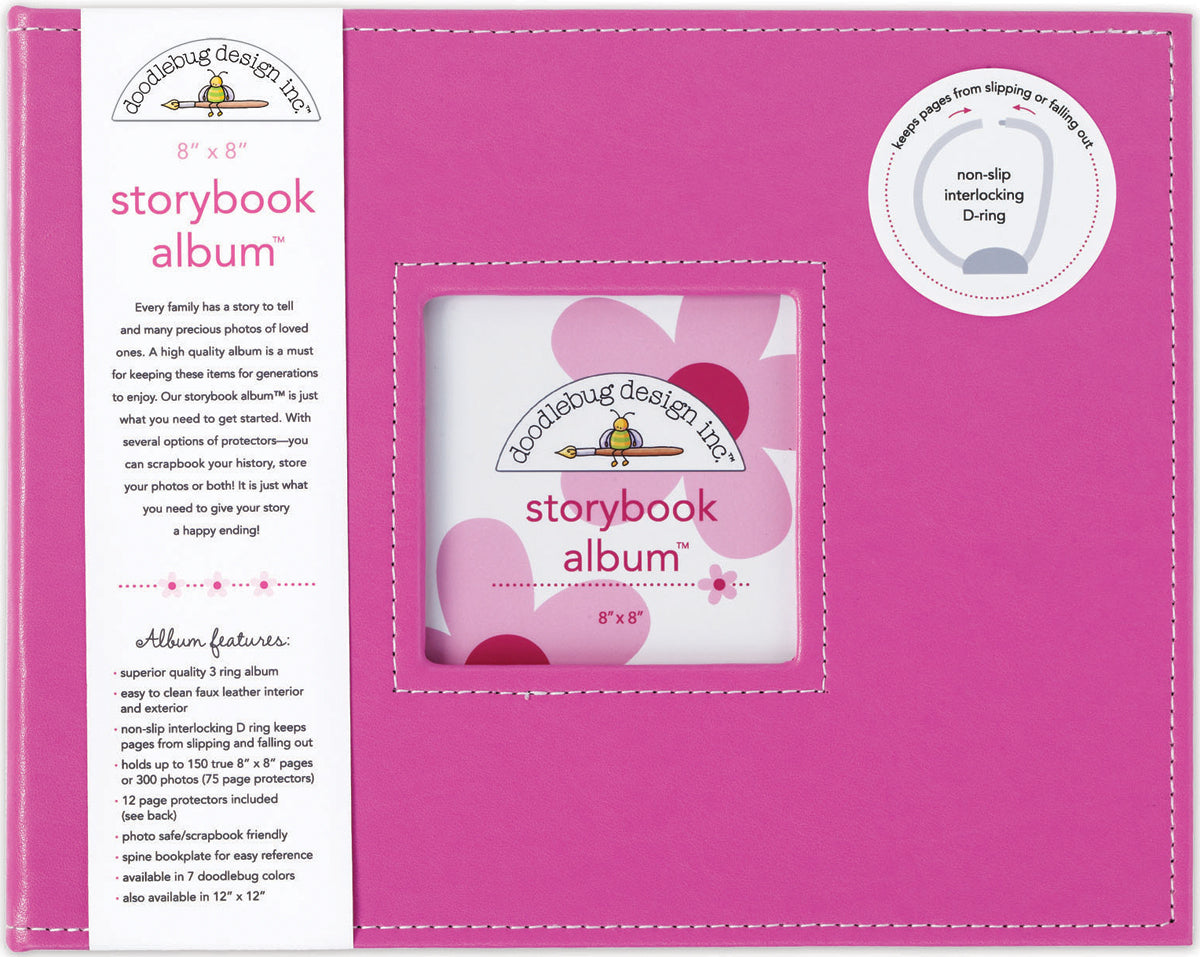 Doodlebug Storybook D-Ring Album 8"X8" - Bubble Gum