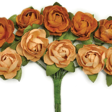 Kaisercraft Mini Paper Blooms Flowers W/Wire Stem 10/Pkg - Terra Cotta, .5"